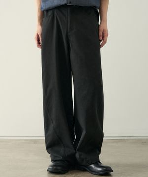 커브드 와이드 코튼 팬츠 [블랙]