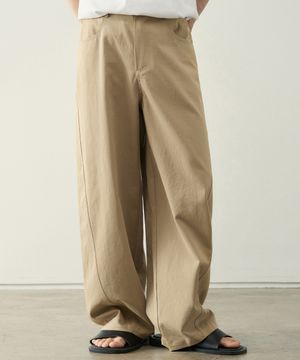 커브드 와이드 코튼 팬츠 [베이지]