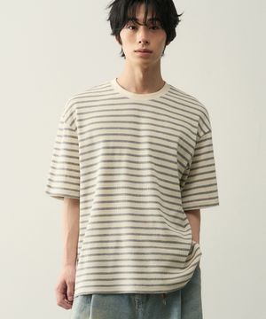 와플 스트라이프 하프 니트 티셔츠 [그레이]