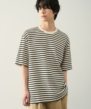 와플 스트라이프 하프 니트 티셔츠 [블랙]