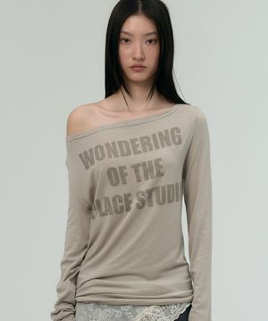 오버핏 시스루 오프숄더 프린팅 롱슬리브 티셔츠 _ 2COLOR