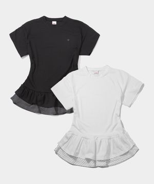 로고 포인트 투레이어 도트 프릴 오버핏 반팔 티셔츠 _ 2COLOR