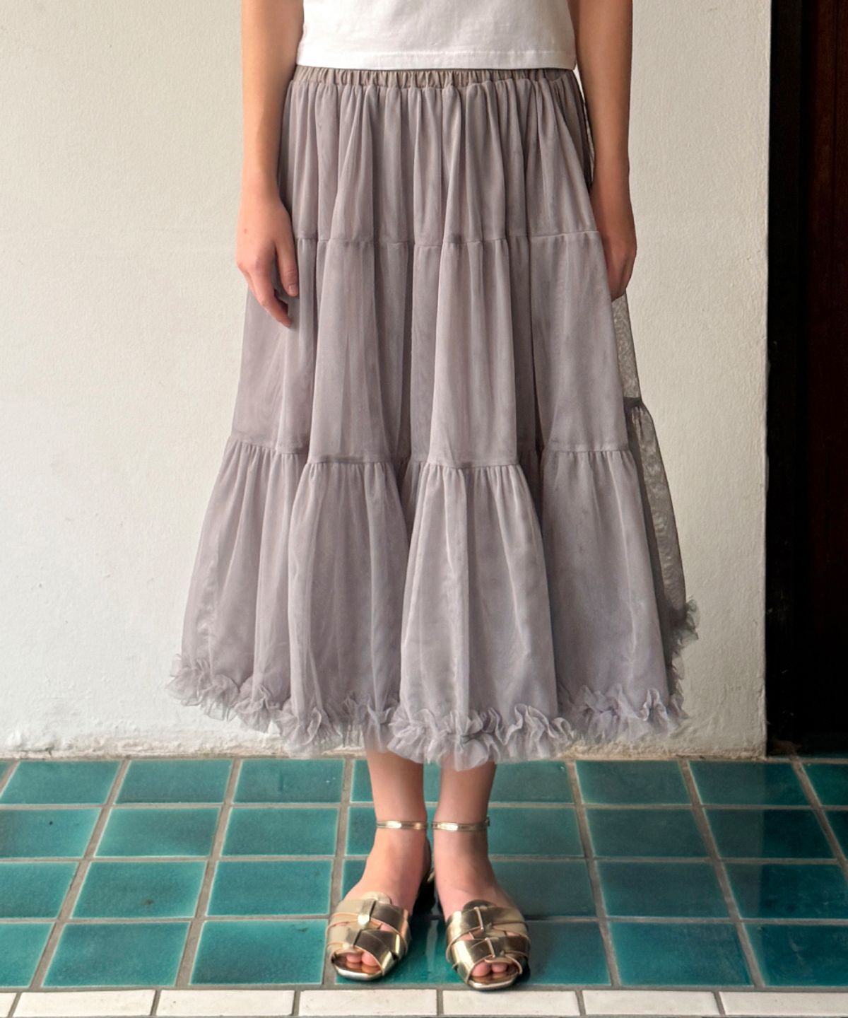 시눈(SINOON) Tute Midi Skirt (Light Grey)