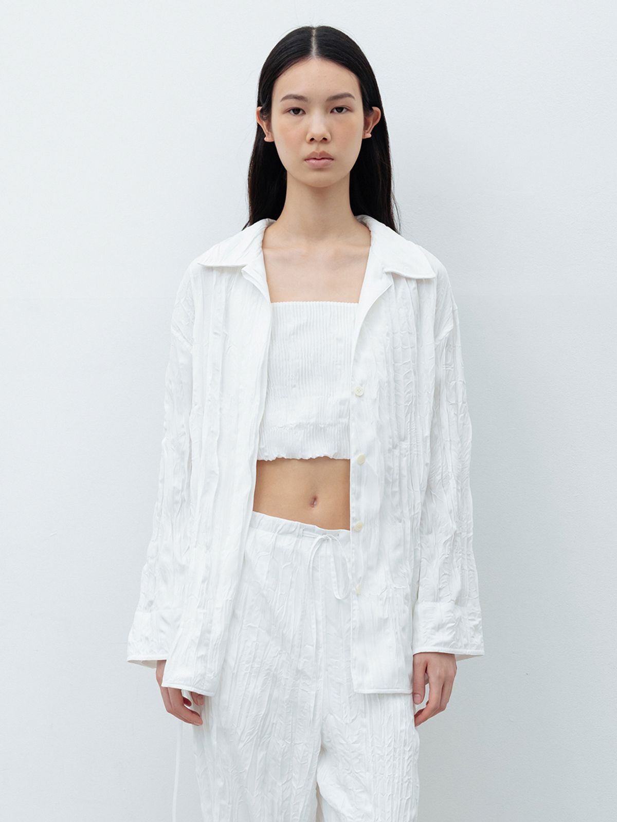 레이스(RRACE) Pleats Overfit Long Shirt_White