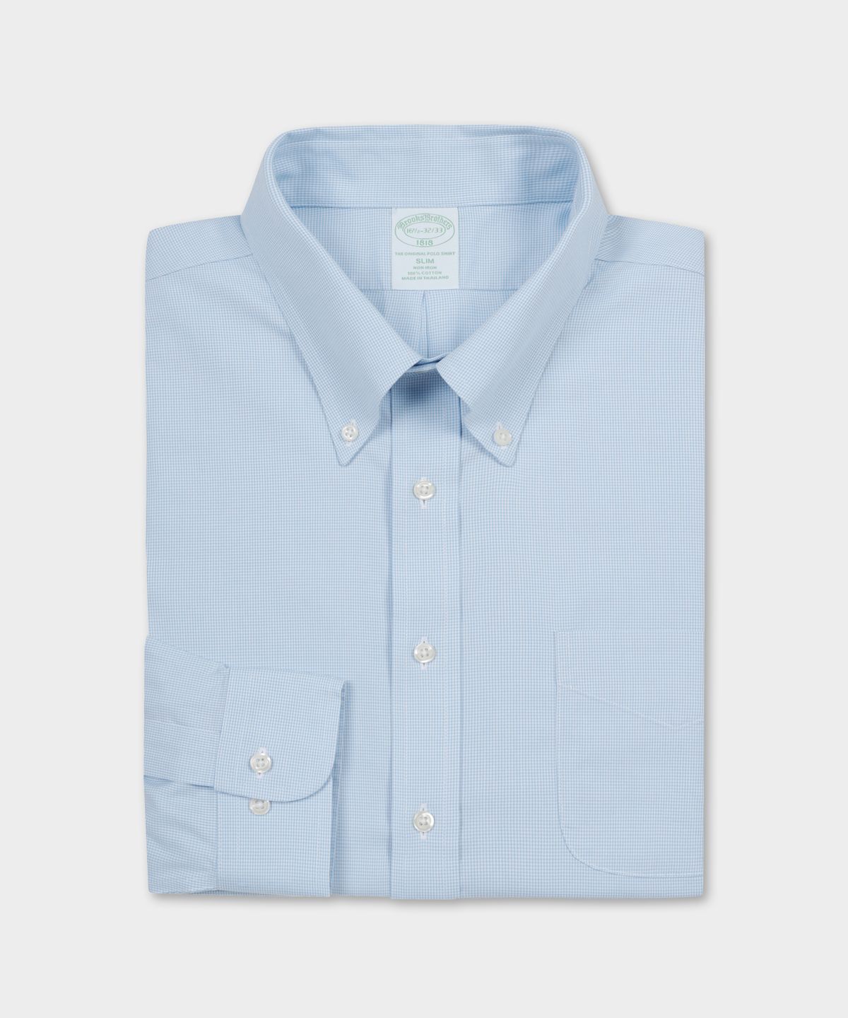브룩스 브라더스(BROOKS BROTHERS) 슬림핏 논아이론 폴로버튼다운 하운드투스 드레스셔츠 (라이트블루) (BBTSMF9841M)