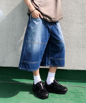 절개 라인 데님 버뮤다 팬츠_블루