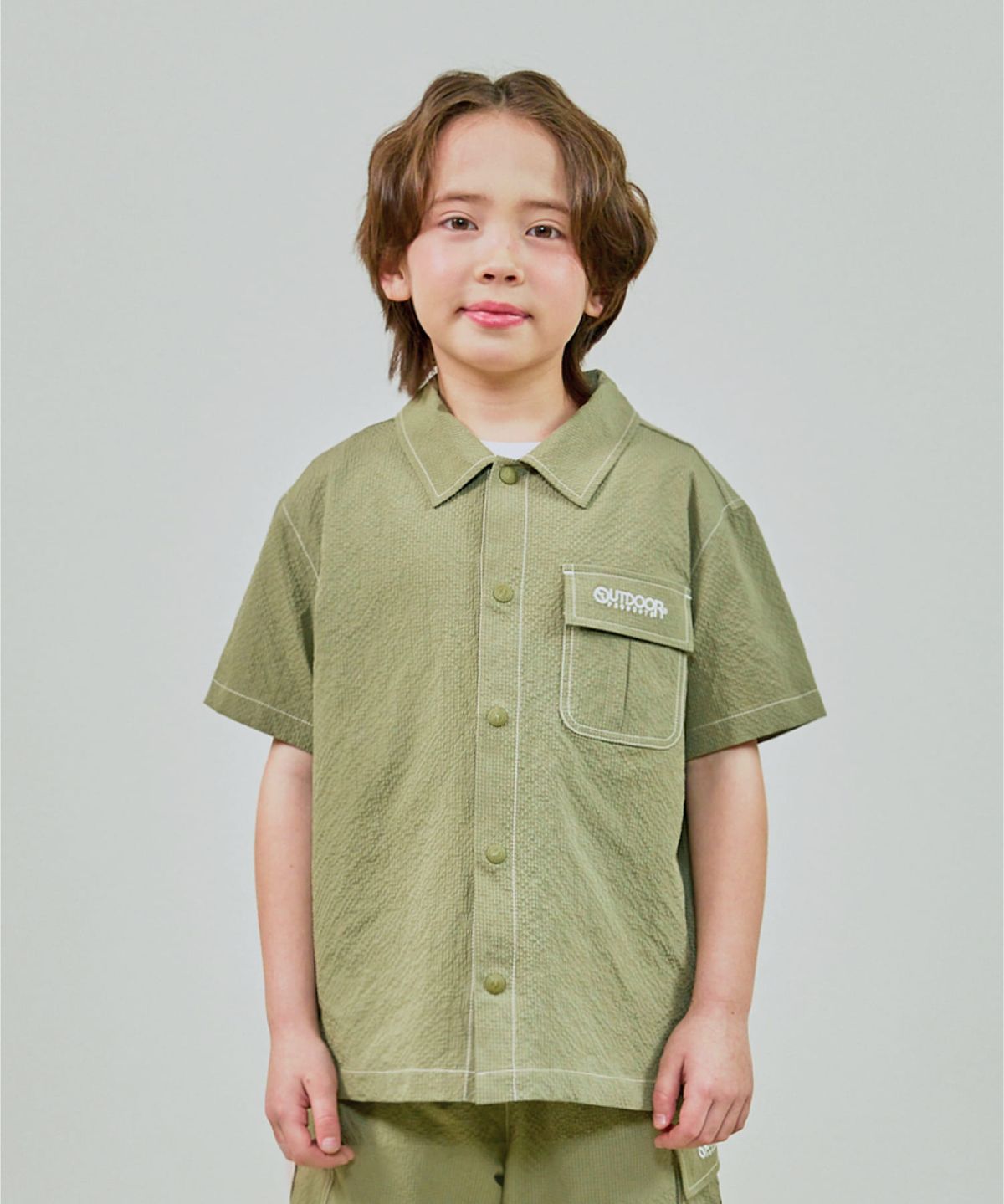 아웃도어 프로덕츠 키즈(OUTDOOR PRODUCTS KIDS) 시어서커 반팔 셔츠 (카키) OD252ISH18_KHA