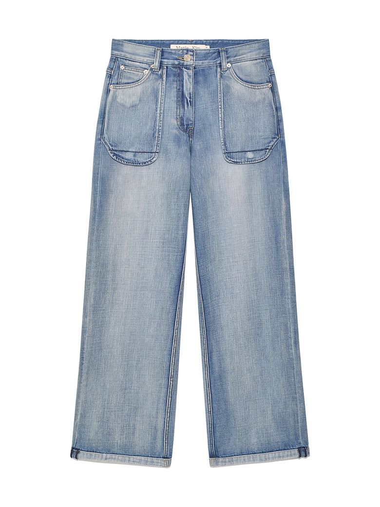 OUT POCKET WASHED DENIM PANTS IN LIGHT BLUE