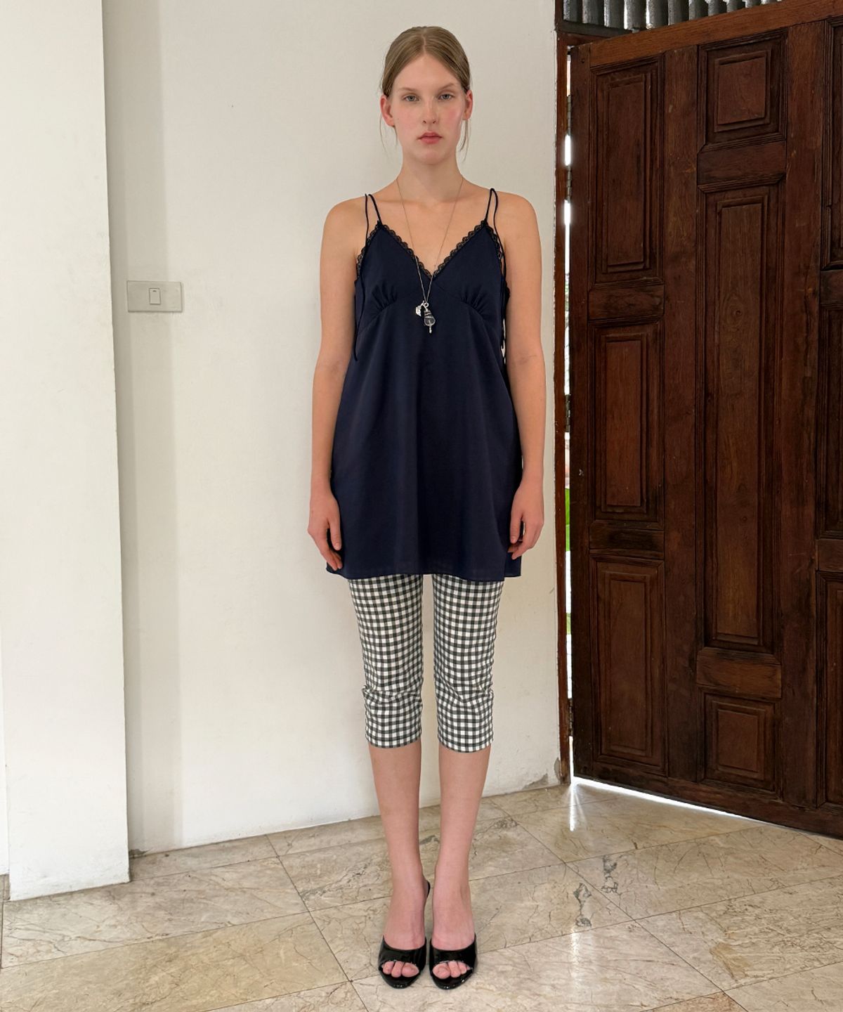 시눈(SINOON) Lace Flared Mini Dress (Navy)