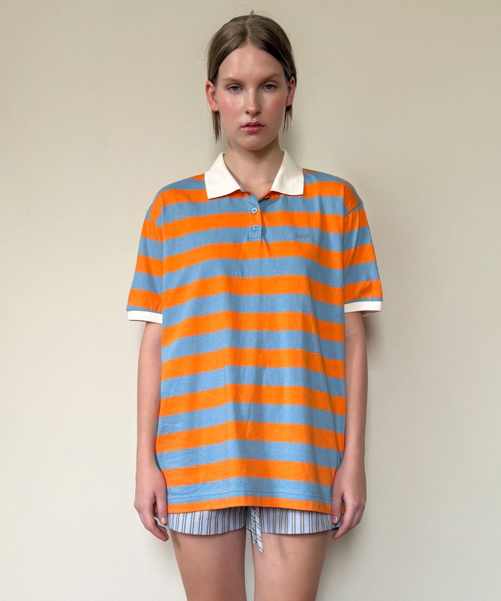 【Sinoon】 Bold Stripe Half Sleeve PK Shirt 3色 MUSINSA公式 | SINOON Bold Stripe Half Sleeve PK Shirt (Orange)