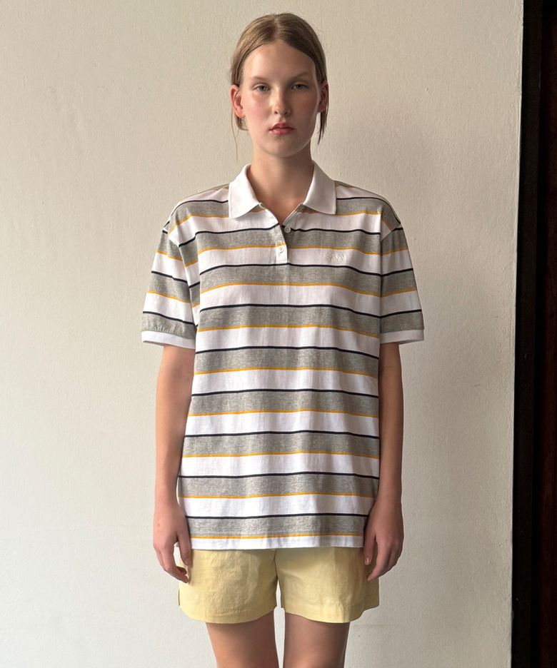 Bold Stripe Half Sleeve PK Shirt (Grey)