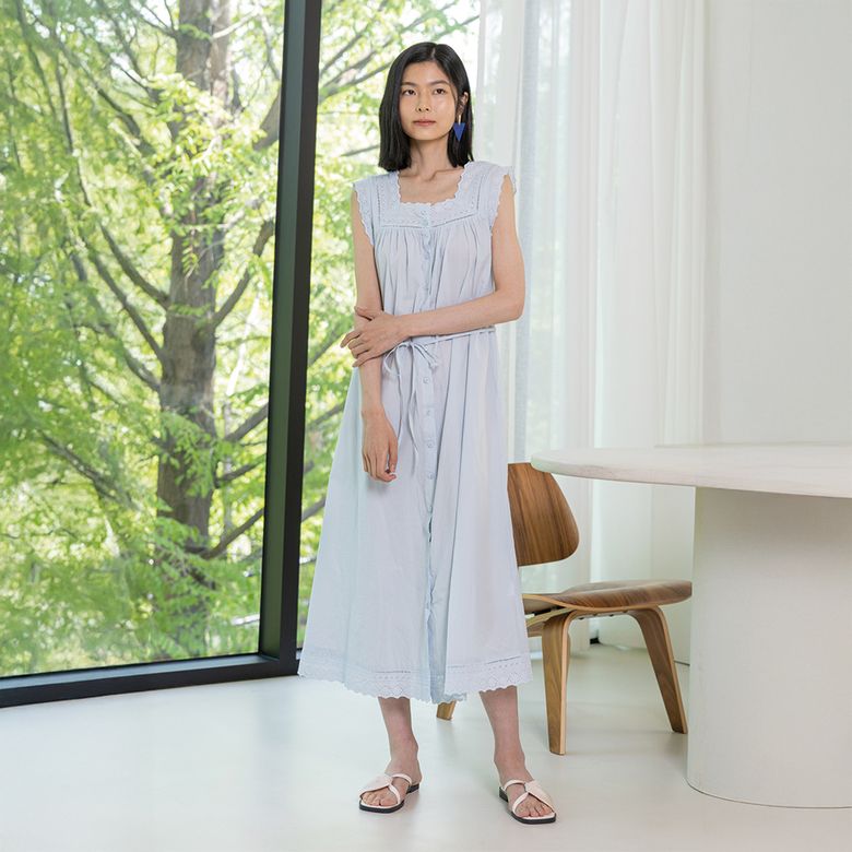 LS_Square neck buttons dress_BLUE
