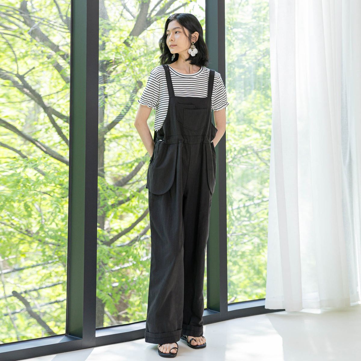 랭썬(LANGSON) LS_Pleated short sleeves and overall set_2color