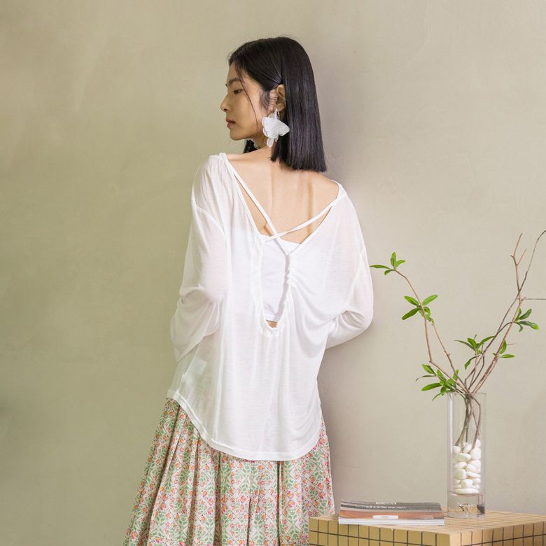 LS_Backless long sleeve blouse_2color