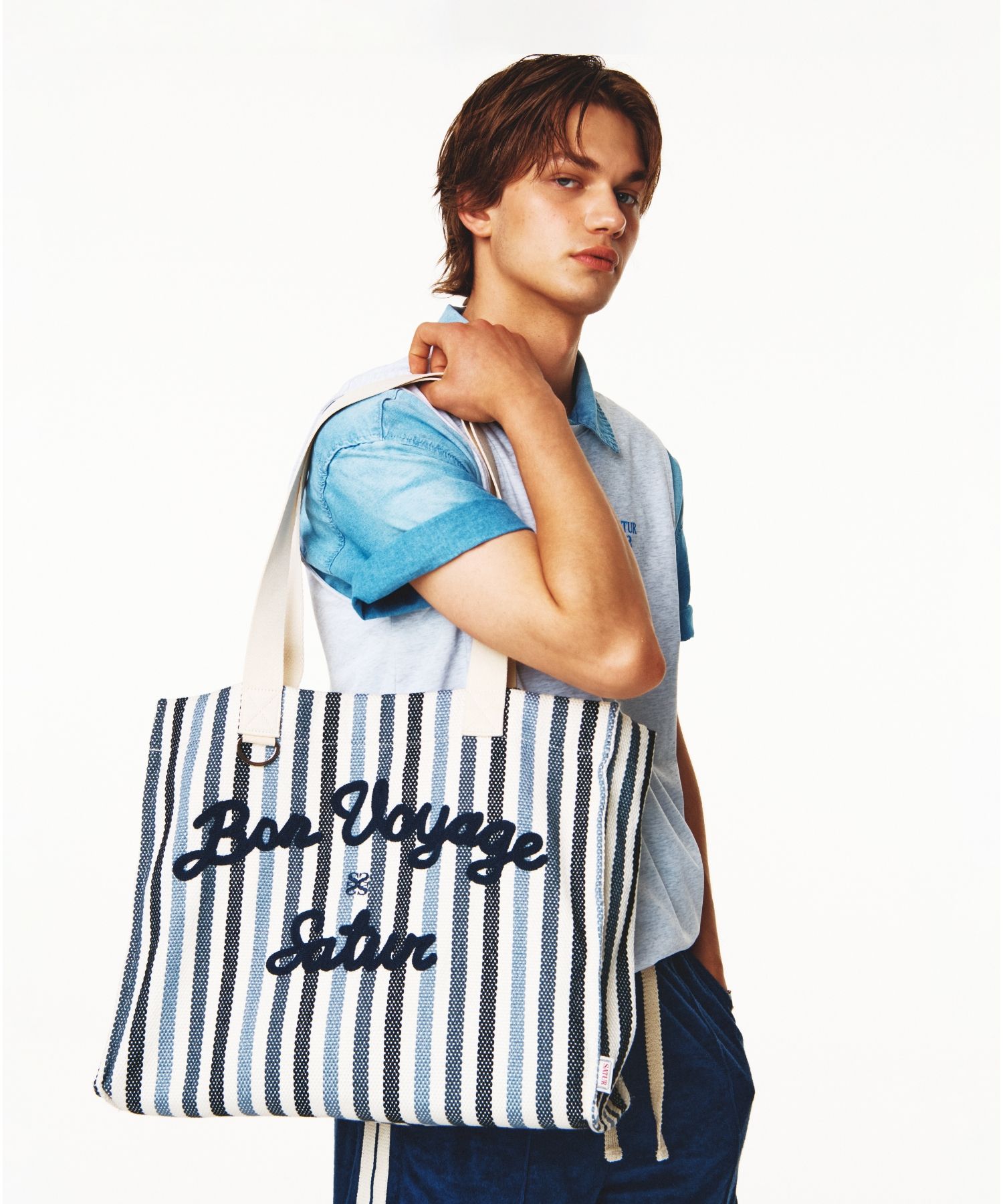 MUSINSA | SATUR Bon Voyage Oversized Beach Bag Navy