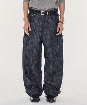 Hem button wide denim pants (raw indigo)