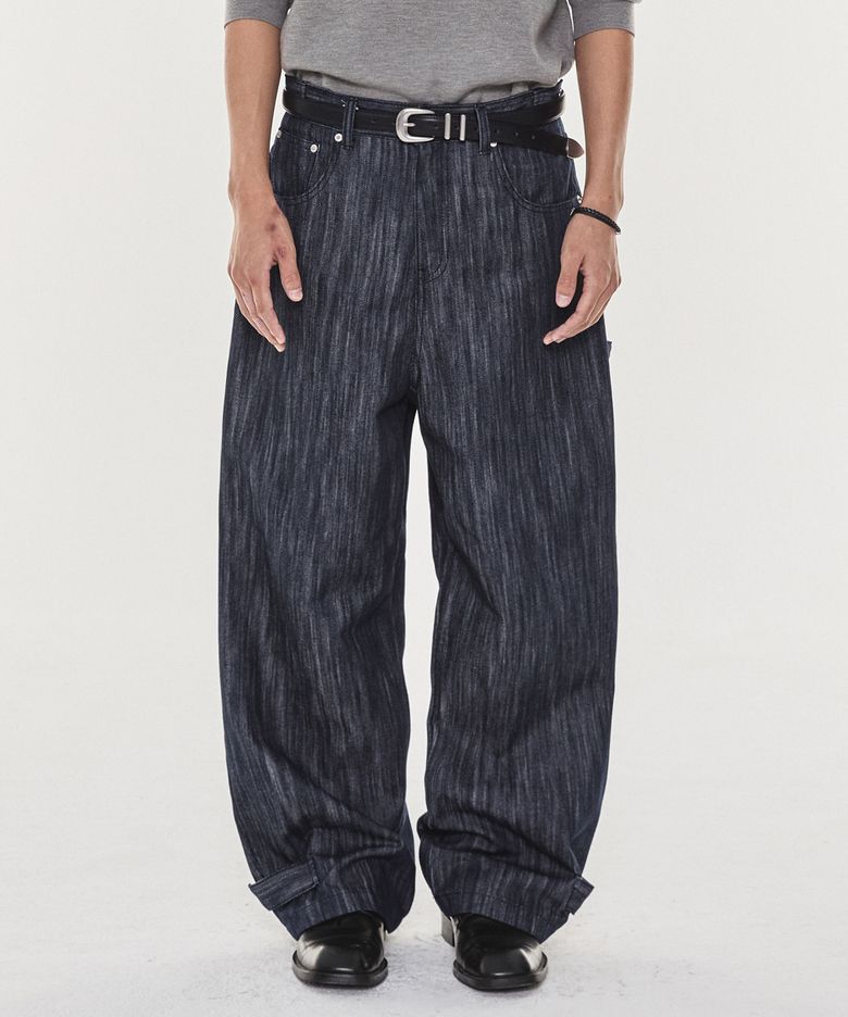 Hem button wide denim pants (raw indigo)