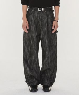 Hem button wide denim pants (raw black)