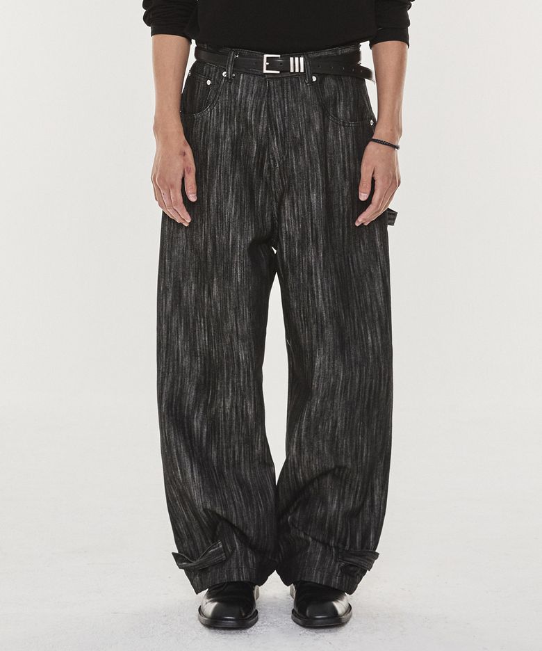 Hem button wide denim pants (raw black)