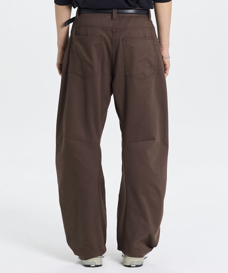 Relax Curved Cotton Pants (Brown)