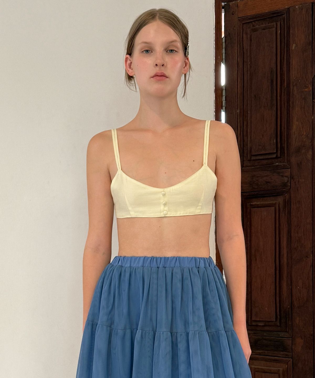 시눈(SINOON) [레드벨벳 조이 착용] Three Button Layered Bustier (Cream Yellow)