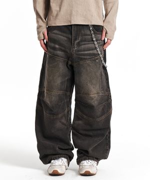 Washed Biker Denim Pants (Black)