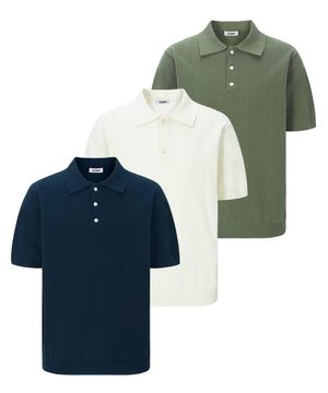 쿨라운지 포멀 버튼 카라넥 반팔 니트 (3컬러)