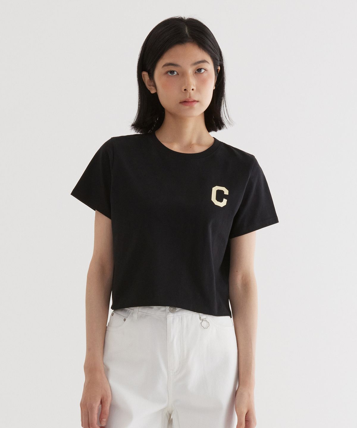 커버낫(COVERNAT) (W) C로고 크롭 티셔츠 Black