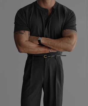 패널 헨리넥 티셔츠 [차콜]