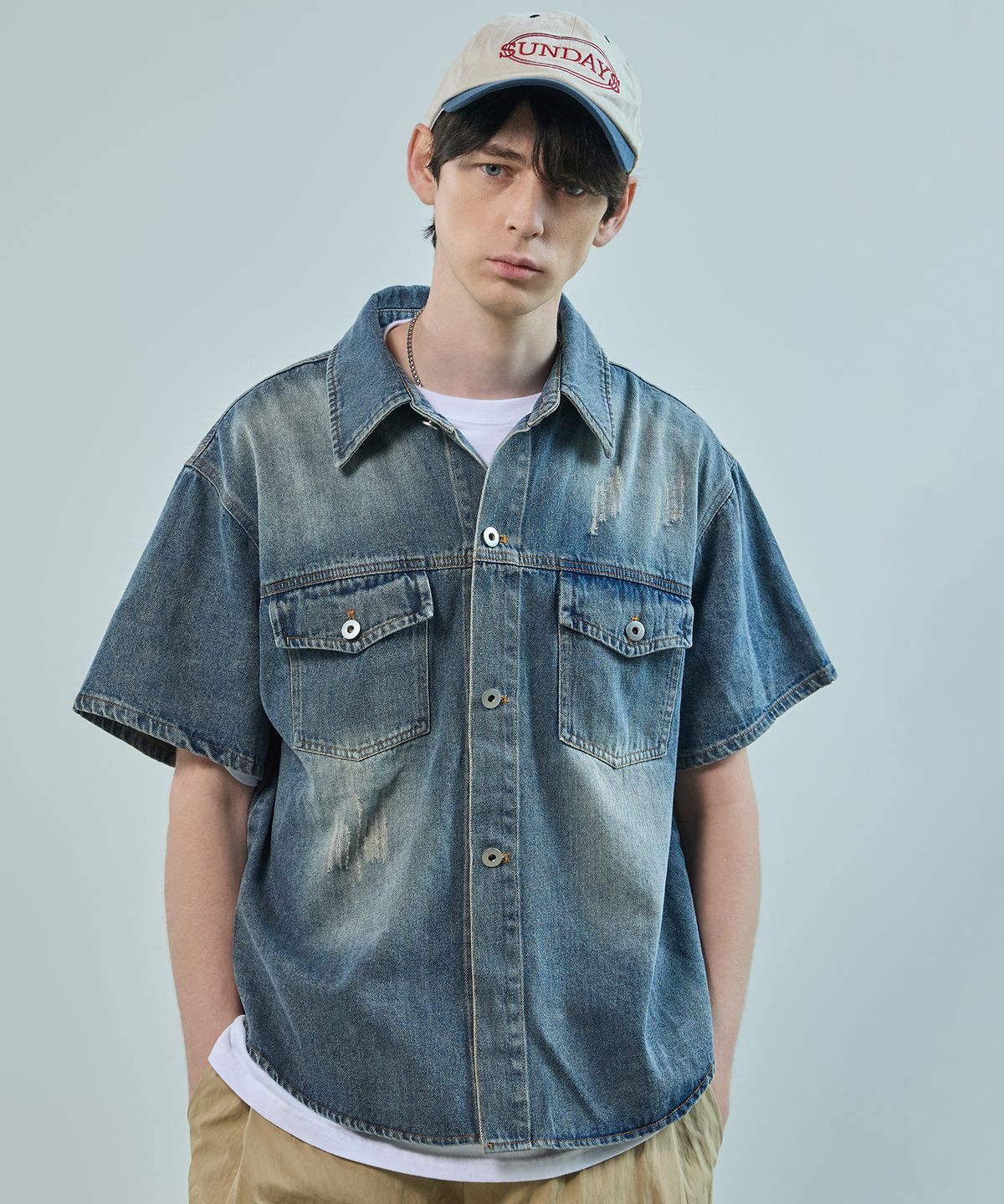 로그 스토어(LOGSTORE) 데일리 하프데님셔츠