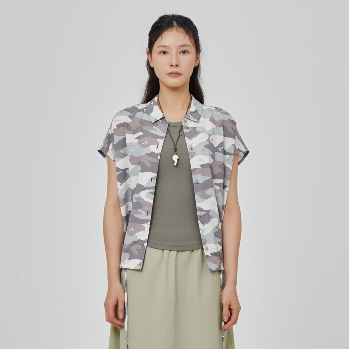 디오디(DOD) 이지 알로하 셔링 숏 셔츠 여자(BEIGE PATTERN)