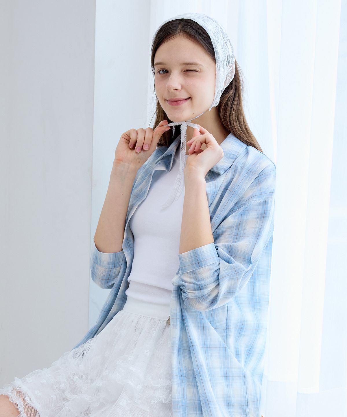 핑크파인애플(PINK PINEAPPLE) PASTEL CLOUD CHECK SHIRT_SKY BLUE