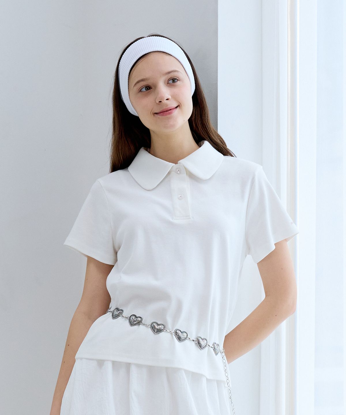 핑크파인애플(PINK PINEAPPLE) SOFT CURVE COLLAR T-SHIRT_WHITE