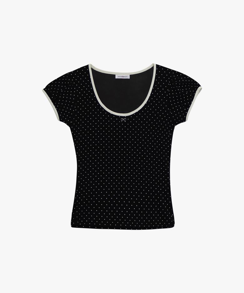 DOTTY RIBBON SHIRRING T-SHIRT_BLACK