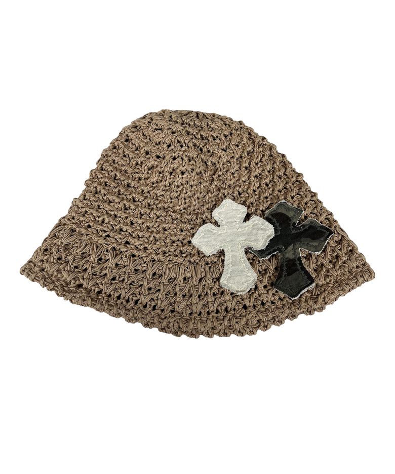 Cross Knit Bucket Hat ((beige))