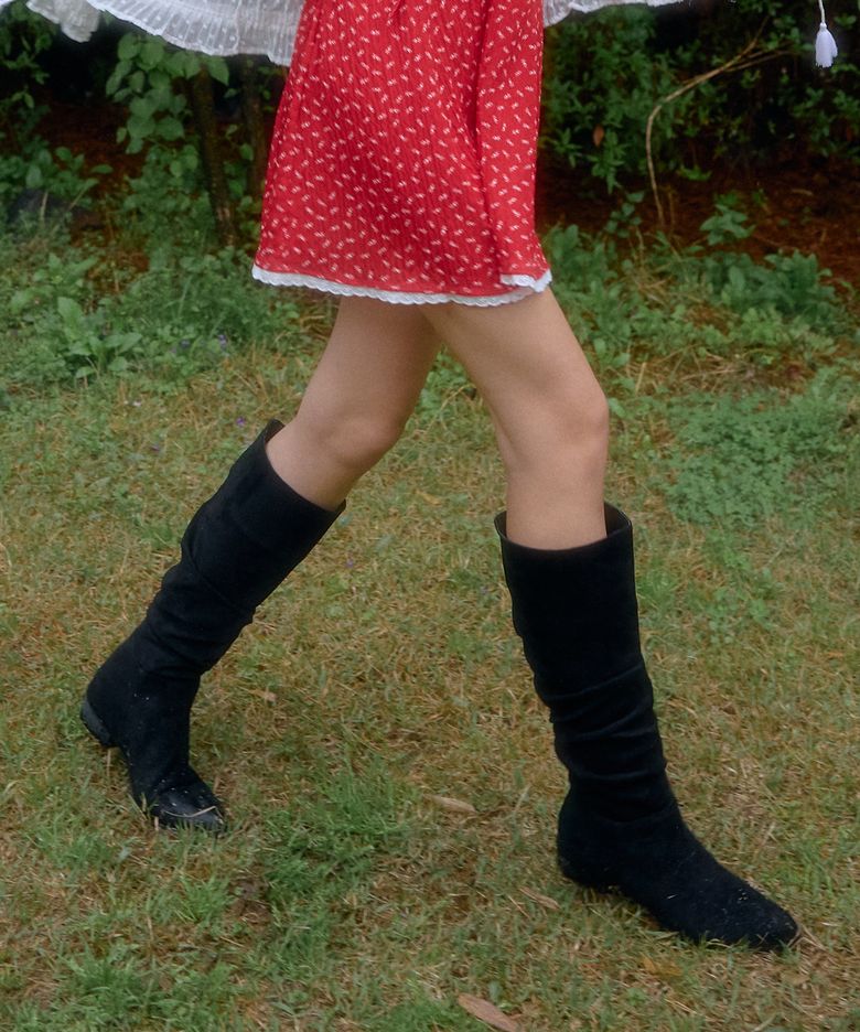 BOHEMIAN SUEDE RUCHED BOOTS_BLACK