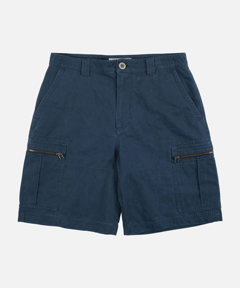 WASHED COTTON ZIP CARGO SHORTS _ NAVY
