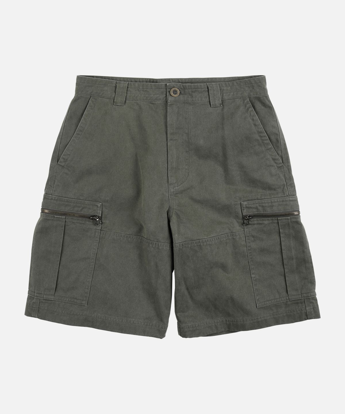 프리즘웍스(FRIZMWORKS) WASHED COTTON ZIP CARGO SHORTS _ OLIVE