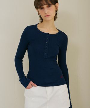 팬지 헨리넥 롱 슬리브_네이비