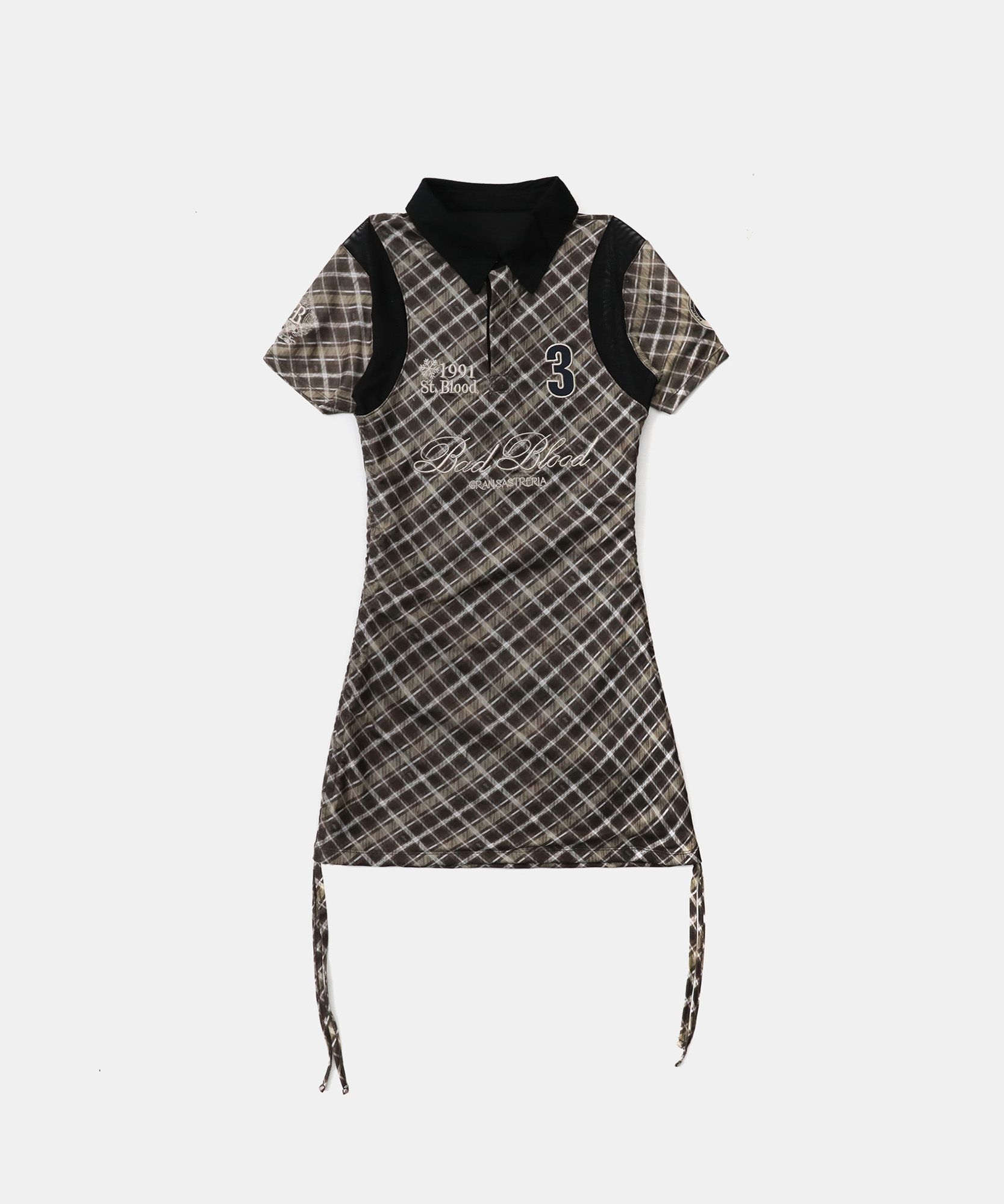 ワンピース BADBLOOD Vintage Club Polo Mini Dress S MUSINSA | BADBLOOD [AQUA] Vintage Club Polo Mini Dress - Check Brown