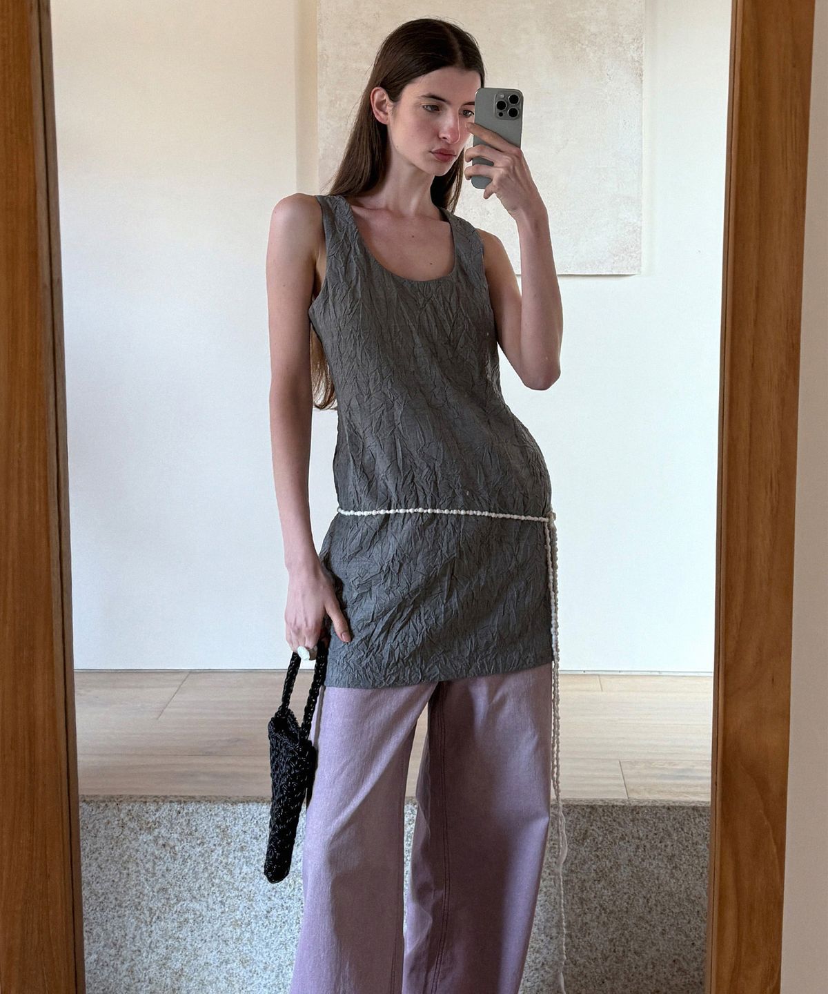 엔오르 스튜디오(ENOR STUDIO) CRINKLED SLEEVELESS DRESS - GREY
