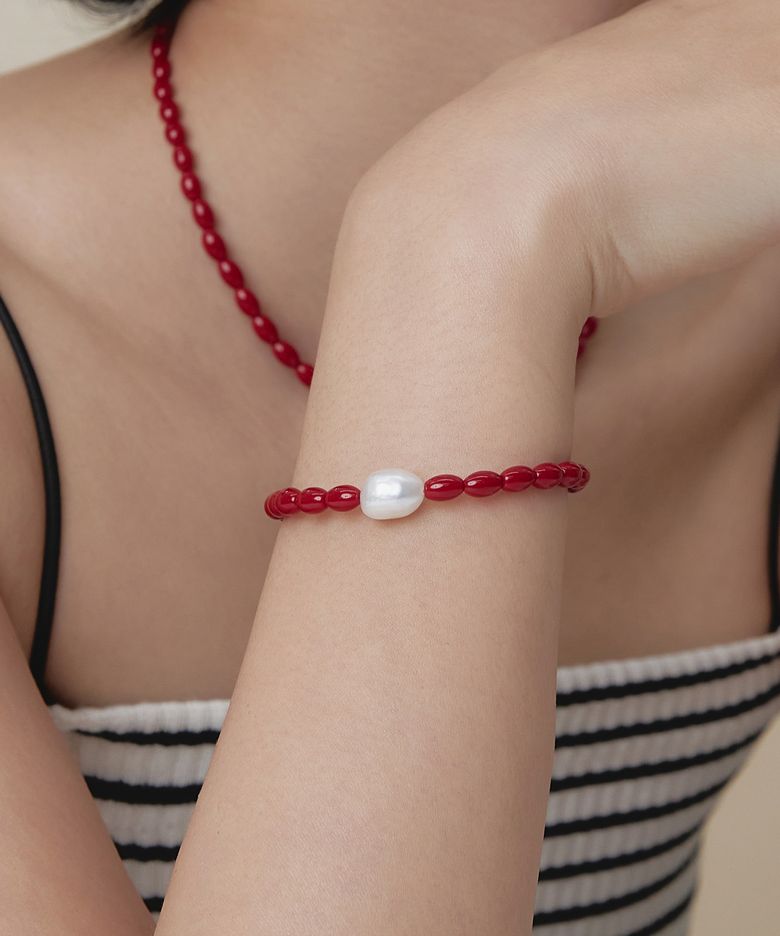 (925실버) Crimson Pearl 은 팔찌