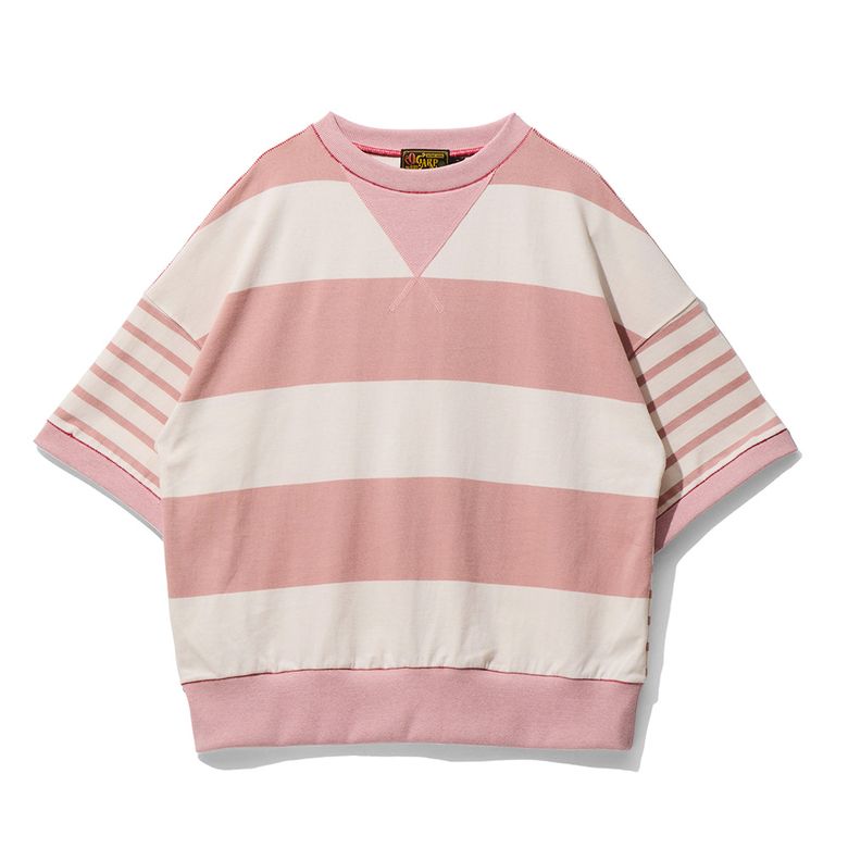 Half Strain Marine Stripe Sweat Tee Pink