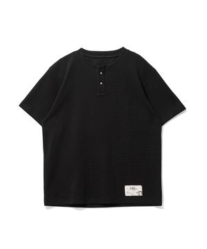 Waffle henley neck Tee Black