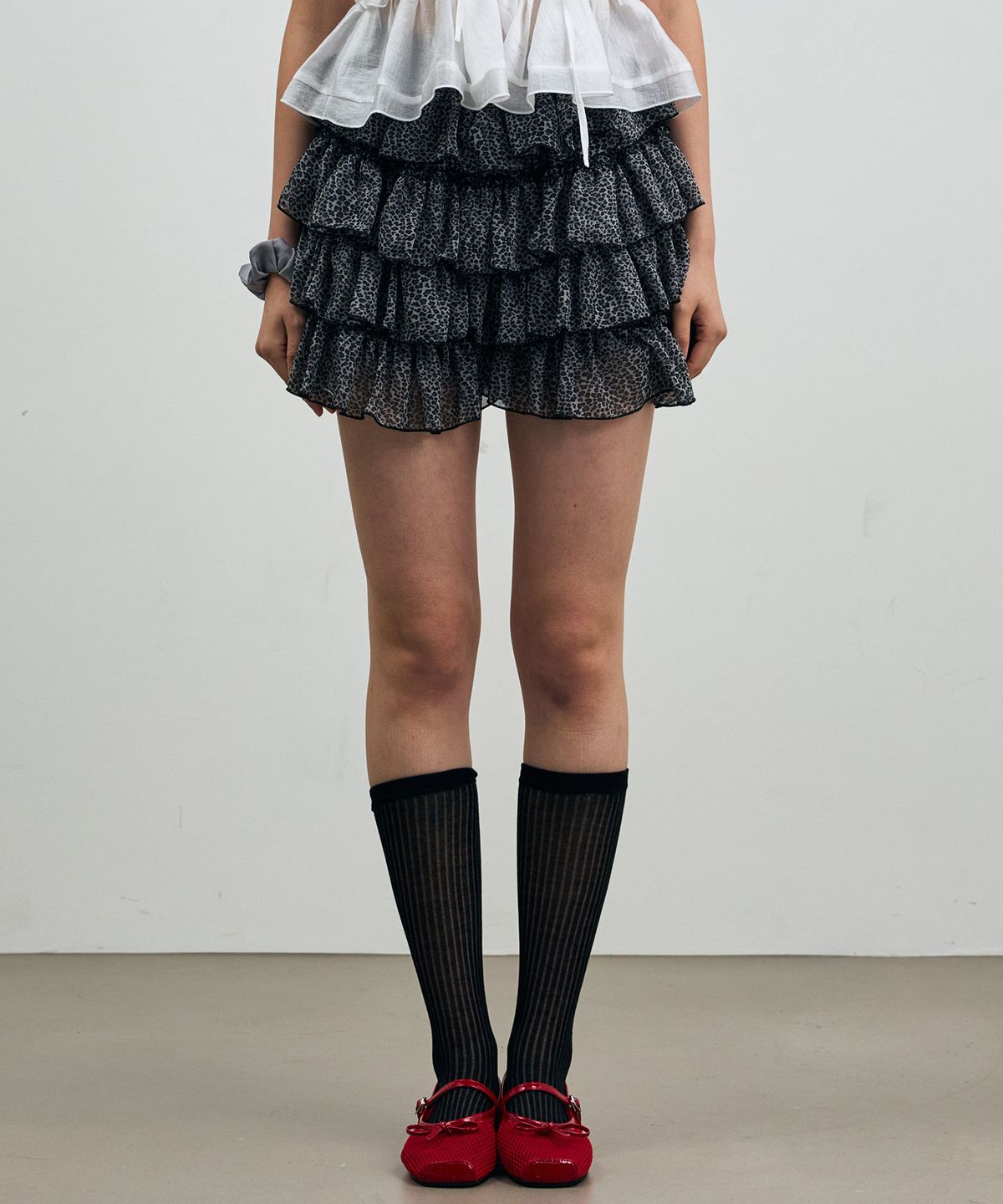 아리킴(ARIKIM) LEOPARD CANCAN MINI SKIRT PANTS / GRAY