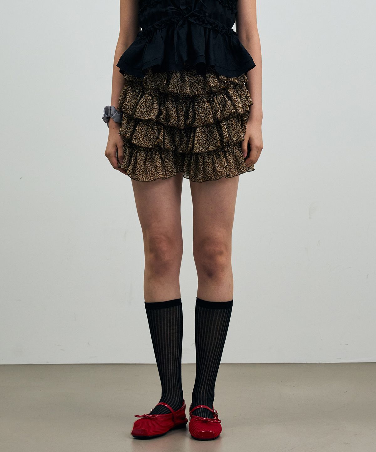 아리킴(ARIKIM) LEOPARD CANCAN MINI SKIRT PANTS / BROWN