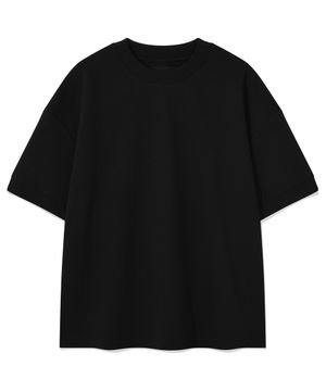 베이직 로고 자수 오버핏 반팔 맨투맨 [블랙]