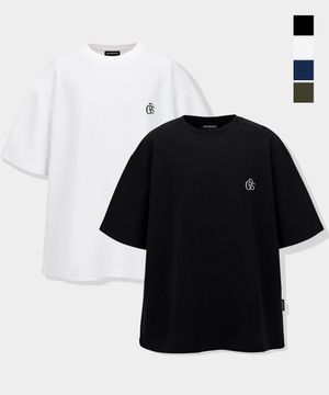 [짐웨어] 심볼 자수 특양면 무지 오버핏 반팔 티셔츠 (4COLOR)