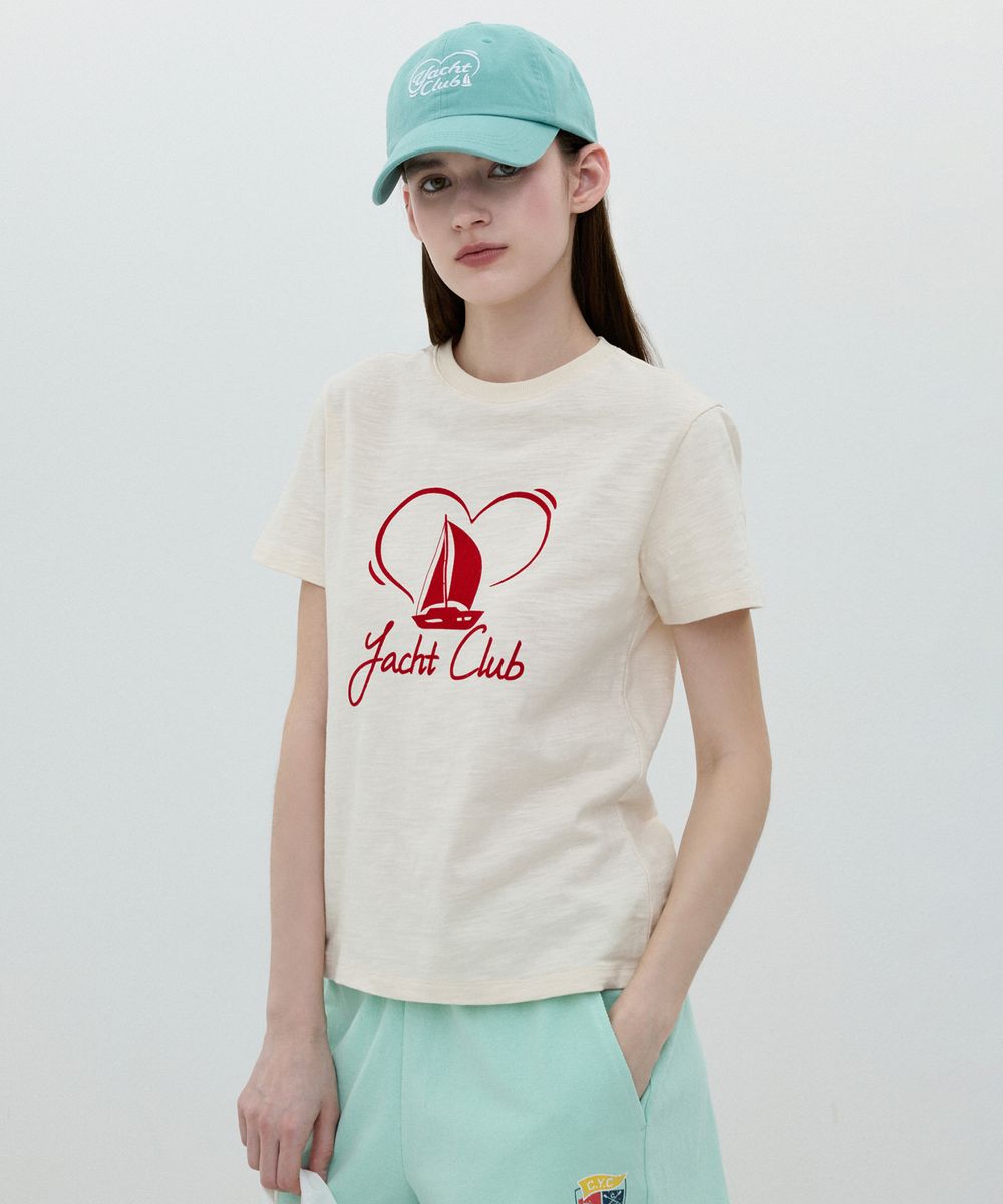 [25SS clove] Yacht Club Graphic T-Shirt (Cream)