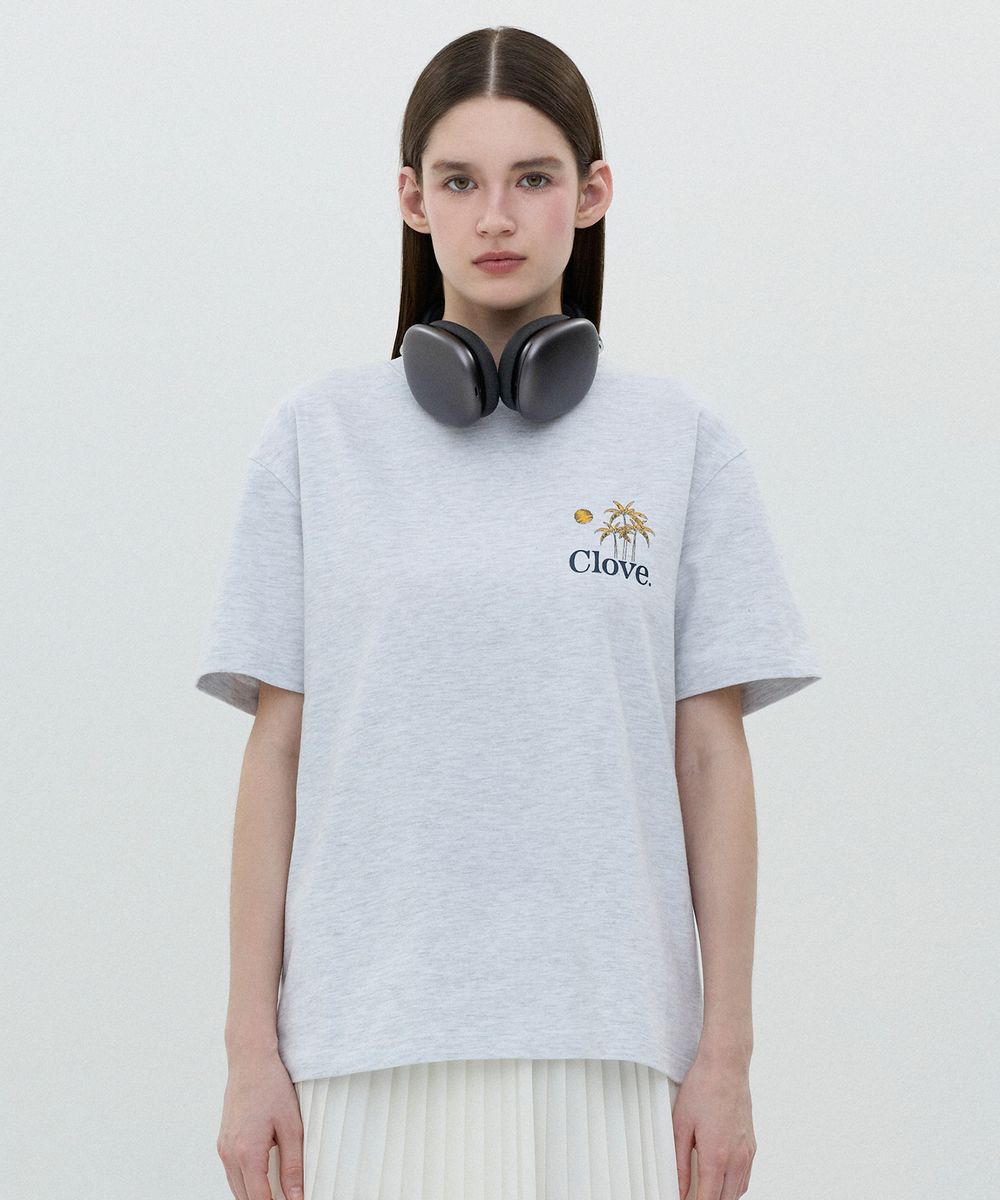[25SS clove] Palm Tree Graphic T-shirt (Light Grey)